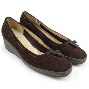 Salvatore Ferragamo Boutique Castoro Brown Suede Tassel Crepe Sole Wedges 7.5 C